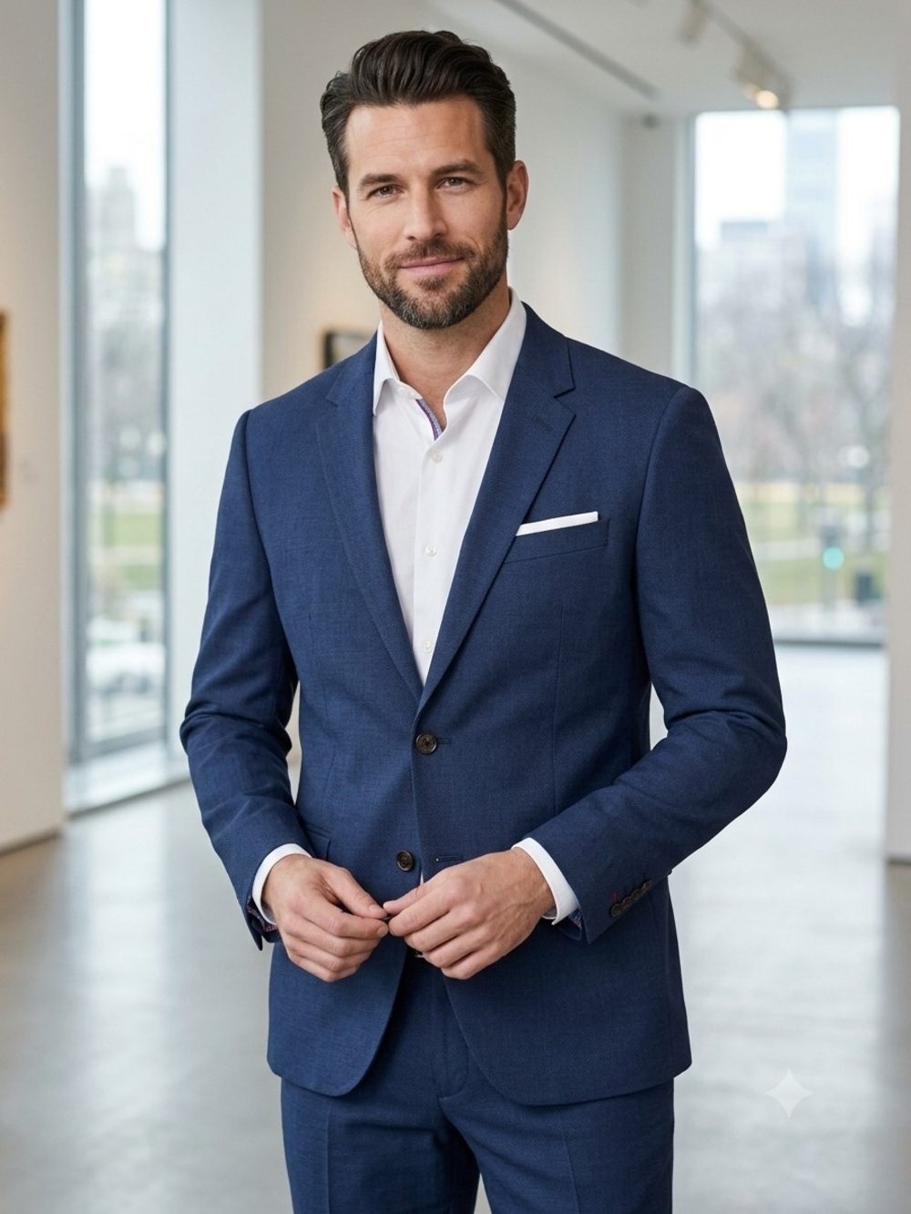 Navy Two-Button Men's Suit Jacket